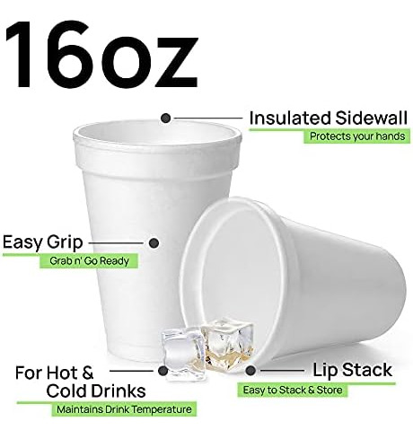 Vasos De Espuma Desechables De 16 Onzas (paquete De 50), Vas