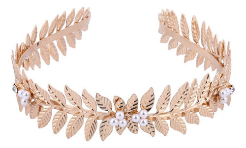 Diadema De Metal Con Forma De Hojas, Diseño De Perlas Brilla