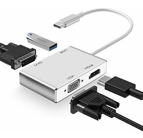 Adaptador Usb C A Hdmi Dvi Vga, Weton 4 En 1 Usb C A 4 K Hdm