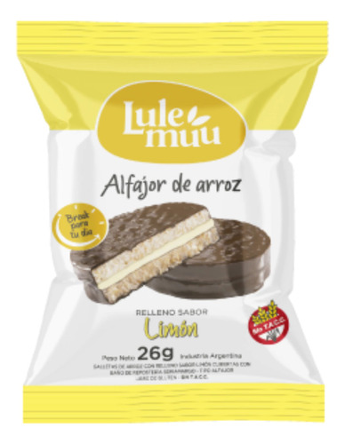 1 Caja Alfajor Arroz Sabor Limón 12 Uni. Lulemuu Sin Tacc
