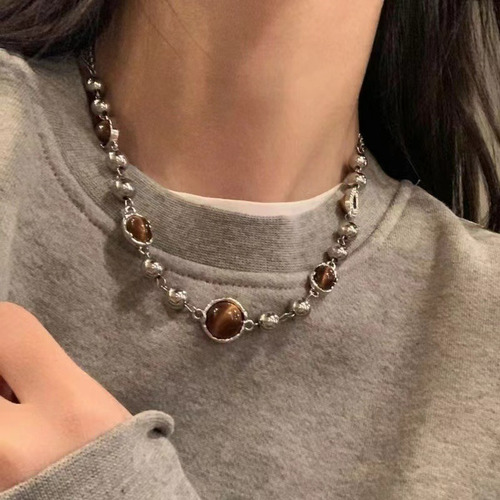Collar Marrón Hip-hop Con Cadena De Cuello Cosido