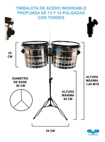 Imagen 3 de 9 de Timbalon Timbal Timbaleta Profunda Alta Pyp Percusion Acero