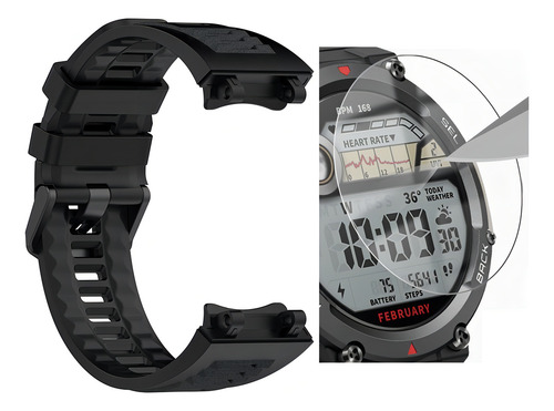 Pulseira E Películas Compatíveis Com Amazfit T-rex 2 A2170 Cor Preto
