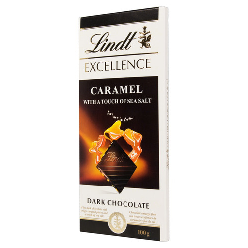 Imagem 2 de 4 de Chocolate Amargo com Pedaços de Caramelo e Flor de Sal Excellence Lindt sem glúten caixa 100 g