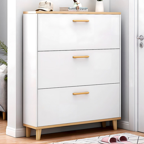 Zapatero Organizador Con 3 Puertas Y 2 Filas, Blanco/oak