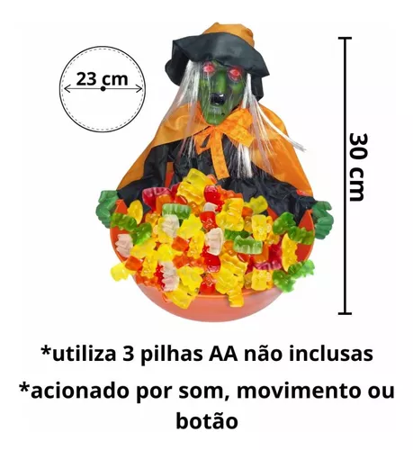 Decoração Halloween Bruxa Baleiro Doces Com Luz Movimento e Som