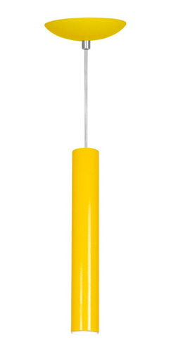 Pendente Tubo Cilindro Alumínio Amarelo 30cm + Led 3k