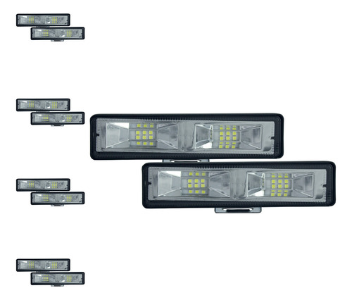 5 Pares De Faros Luz Blanca 12 Leds Tunelight Tipo Barra 48w