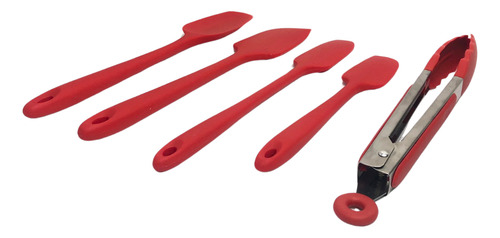 Unyhome Confeitaria Jogo De Espátulas E Pegador Em Silicone Vermelho Resistente