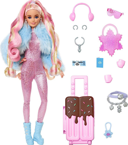 Muñeca Barbie Rubia Extra Fly Nieve Ropa Y Accesorios Viaje