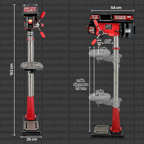 Taladro De Columna De Piso de 13" Para uso profesional Mesa de trabajo de hierro inclinable Motor 3/4 HP 120/240 V 60 Hz. Modelo KN DP-13F KNOVA