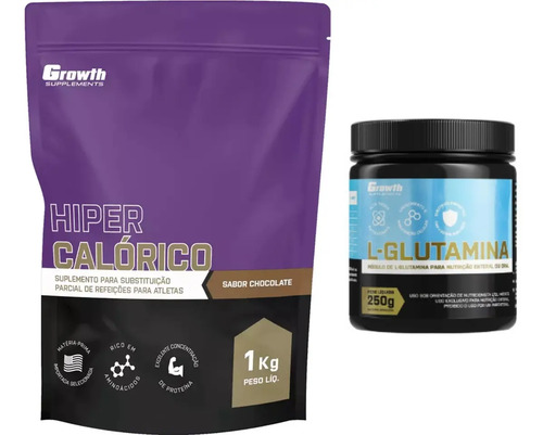 Kit Hipercalórico + Glutamina - Growth Supplements Sabor Chocolate