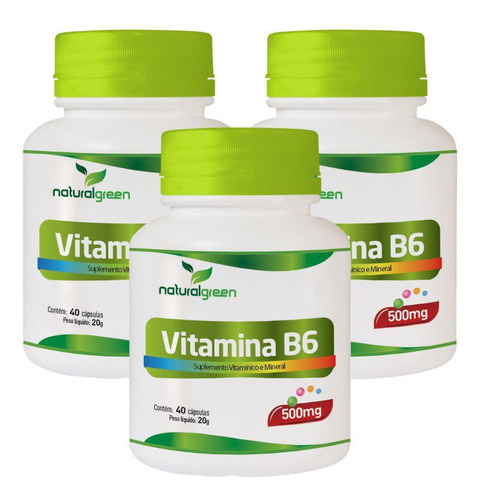 Vitamina B6 3 Unidades 120 Cápsulas Suplemento Natural Green