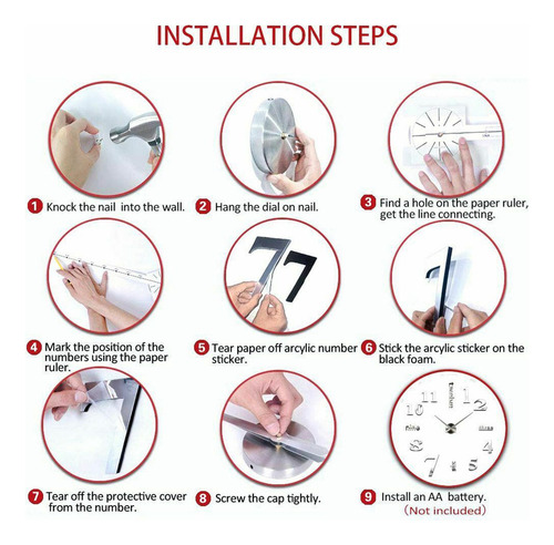 Diy Reloj De Pared, Pegatinas De Superficie De Espejo 3d