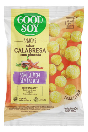 Snack Calabresa com Pimenta sem Glúten Zero Lactose Good Soy Pacote 25g