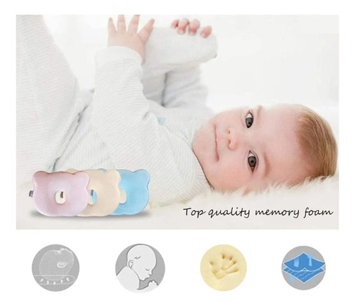 Almohadas Para Bebés Cojín Cabeza Plana Anti-plagiocefalia Celeste