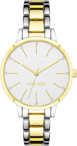 Nine West ® Reloj Mano Mujer Bitono Cuarzo Japonés 2099svtt Color De La Correa Plata Y Oro