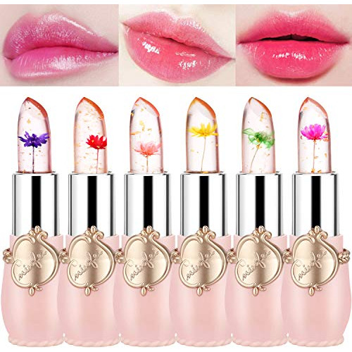 Flower Lip Gloss Crystal Jelly Lipstick, 6 Paquetes Bálsamo 