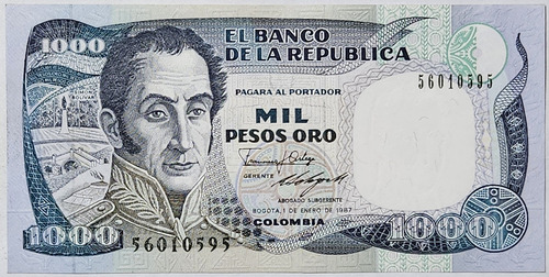 Billete 1000 Pesos 01/ene/1987 Colombia Unc Ibb