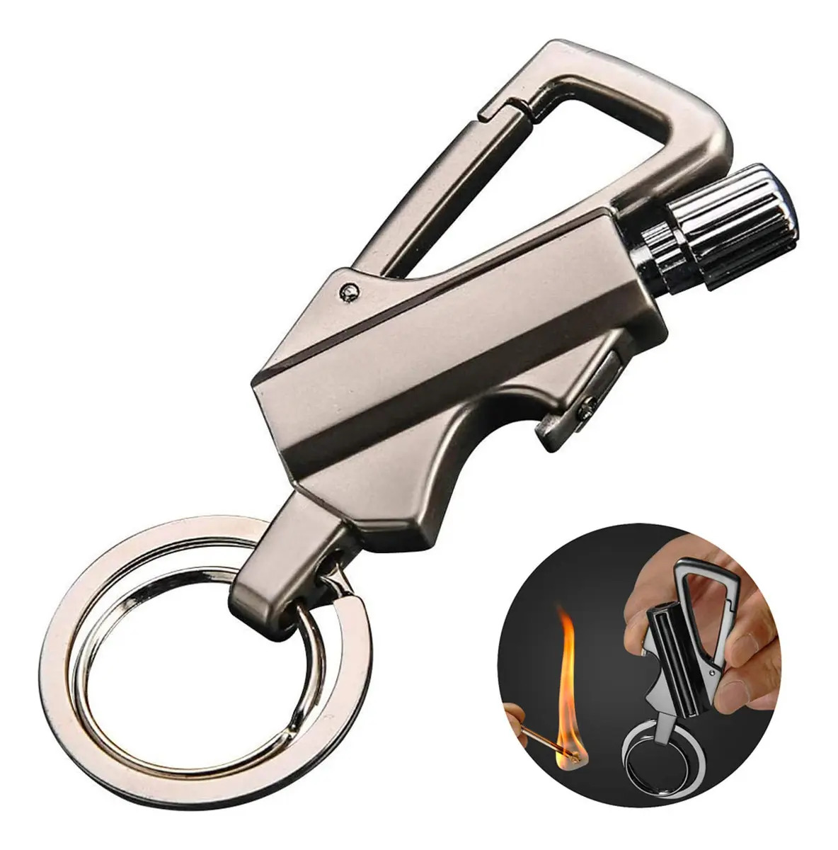 Aikenr Matchstick Fire Starter Llavero Abrebotellas, Permanente Metal A Juego Impermeable, Encendedor Recargable De Queroseno Para Senderismo, Camping