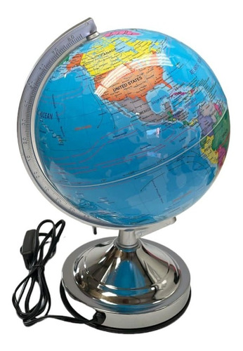 Globo Terraqueo 20cm Base Metalica Con Luz