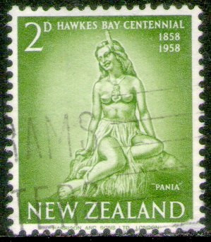Nueva Zelanda Sello Usado Estatua De Mujer Pania Año 1958