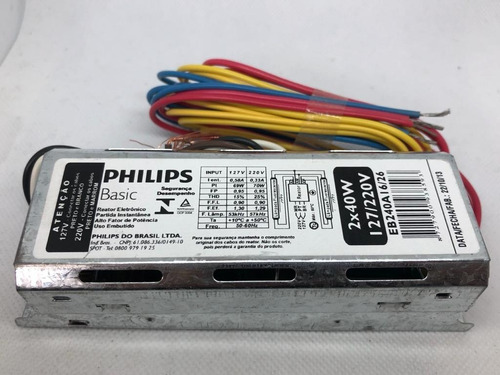 Reator Eletrônico 2x40w 127/220v Bivolt Eb240a16/26 Philips 127/220V