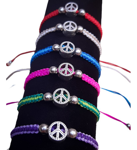 Pulsera Tobillera Símbolo Paz Acero Macrame Hilo Regulable