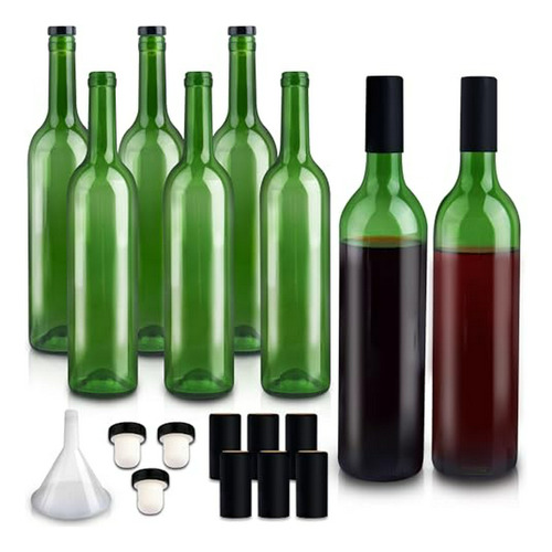 Pack De 8 Botellas De Vino De Vidrio De 750ml Con Tapones De