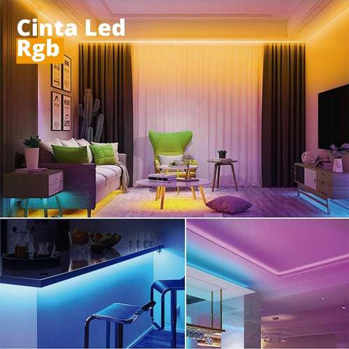 Imagen 2 de 10 de Cinta Tira Luz Led Rgb Flexible 5050 Interior 5 Mts
