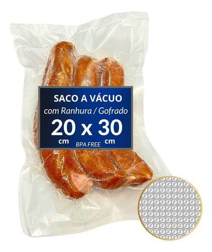 Saco A Vacuo 20x30 Embalagem Gofrada C/ Ranhura 100 Unidade