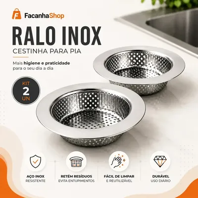 Kit 2 Ralo Inox 9cm Para Pia Cozinha Tanque Ralinho Cestinha Filtro Anti Entupimento Tampa Acabamento Borda Reforçada