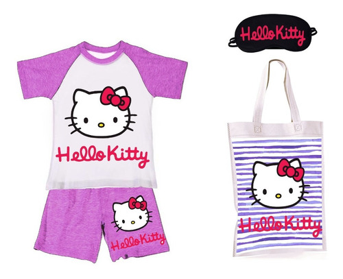 Hello Kitty  Pijama+antifaz+bolsa Guardapijama Corto