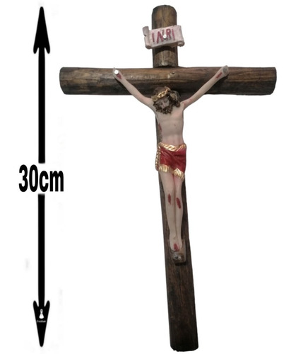 Cristo De Resina Con Cruz De Madera, Mediano, 30 Cm,tronco