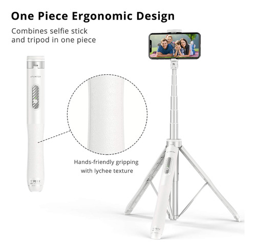 Trípode Para Celular Atumtek 2 En 1, Bluetooth 130 Cm Blanco