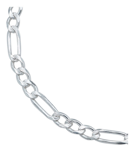 Esclava Pulsera Fígaro 3x1 Unisex Diamantada Plata 925 5 Mm Color Plateado Diámetro 6 Cm Largo 21 Cm