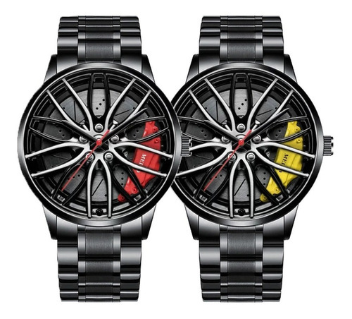 2 Reloj Moda Hombre Disco Llanta Rin Calipers Metal Cuarzo