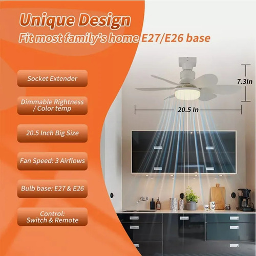 Ventilador De Techo Led Luz Inteligente Mudo Abanico Techo