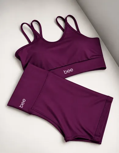 Conjunto Fitness Bee Top Cropped E Short Premium Feminino Roxo Liso G