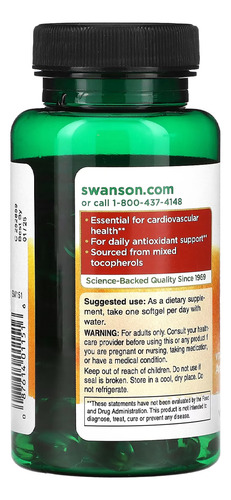 Vitamina E Swanson Tocoferóis Mistos 250soft Importado