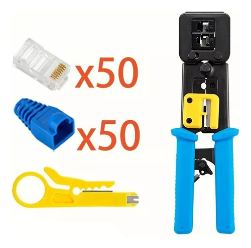 50 Conector Cat6 Prensa Anticorte+crimpeadora Ez Rj45