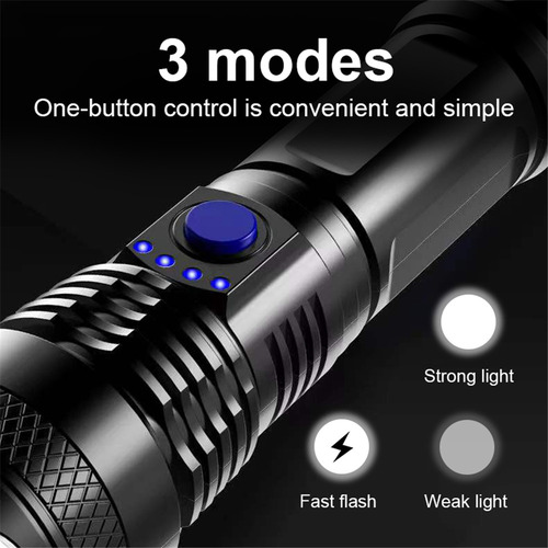 Linterna Usb Recargable 300 Min Luz Fuerte 3 Modos