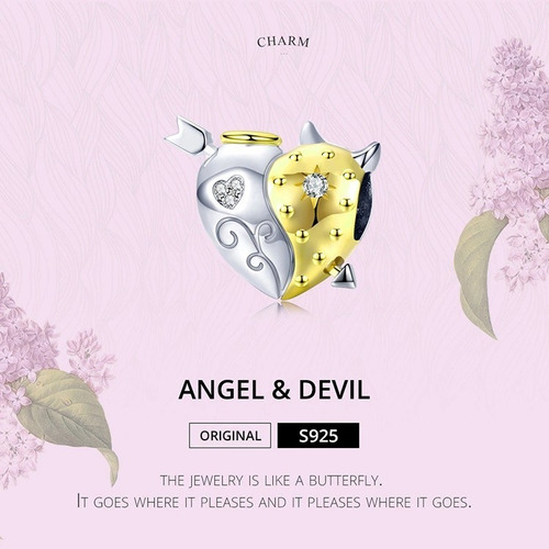 Charm Plata .925 Corazon Con Angel Y Demonio