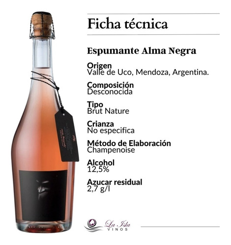Imagen 3 de 10 de Espumante Alma Negra Brut Nature Rosado Caja X 6 X 750ml.