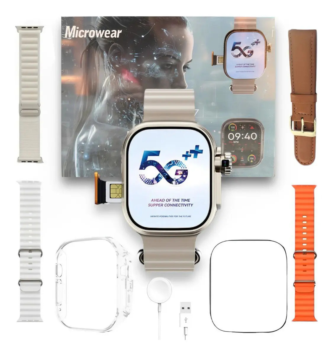 Smartwatch Microwear Ultra Ai 3 5G AMOLED Faz Ligações Chip Câmera NFC GPS Prateado