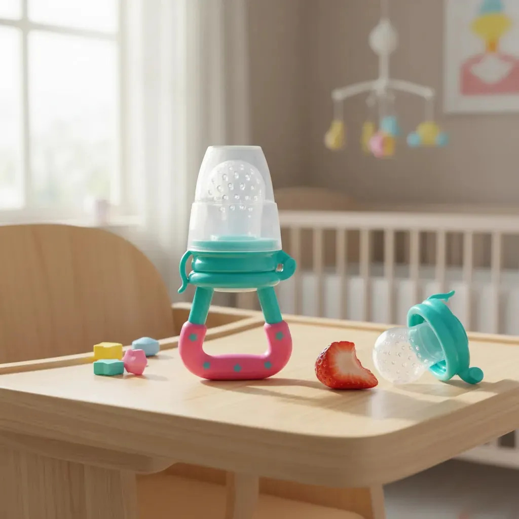Porta Frutinha Chupeta De Alimentação Silicone Bebê Infantil Cor Azul e Rosa Buba