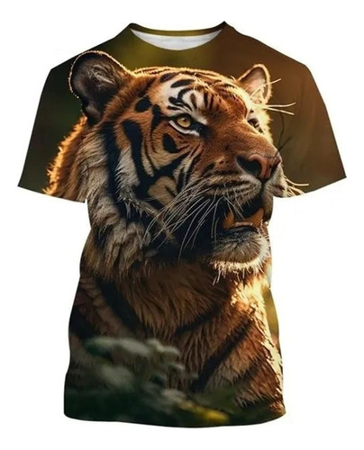 Camiseta Casual De Hombre Con Estampado 3d De Tigre