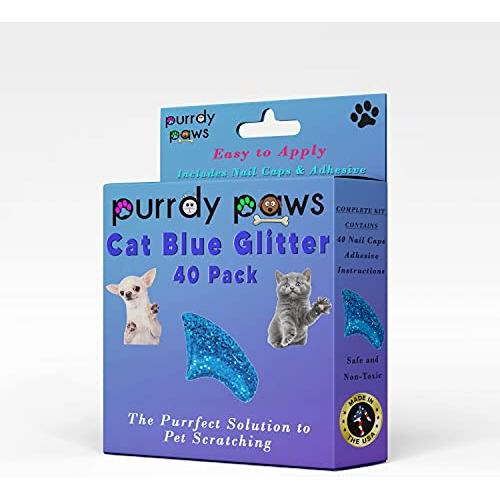 Tapa Uñas Suave Purrdy Paws 40 Pzas. Azul Brillo Gato
