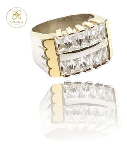 Imagen 2 de 10 de Anillo Plata Y Oro 2 Hileras De Piedras Cubic