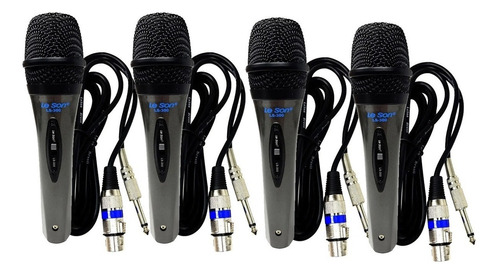 Kit 4 Microfone Dinâmico Leson Ls300 Unidireciona +cabo 3mts